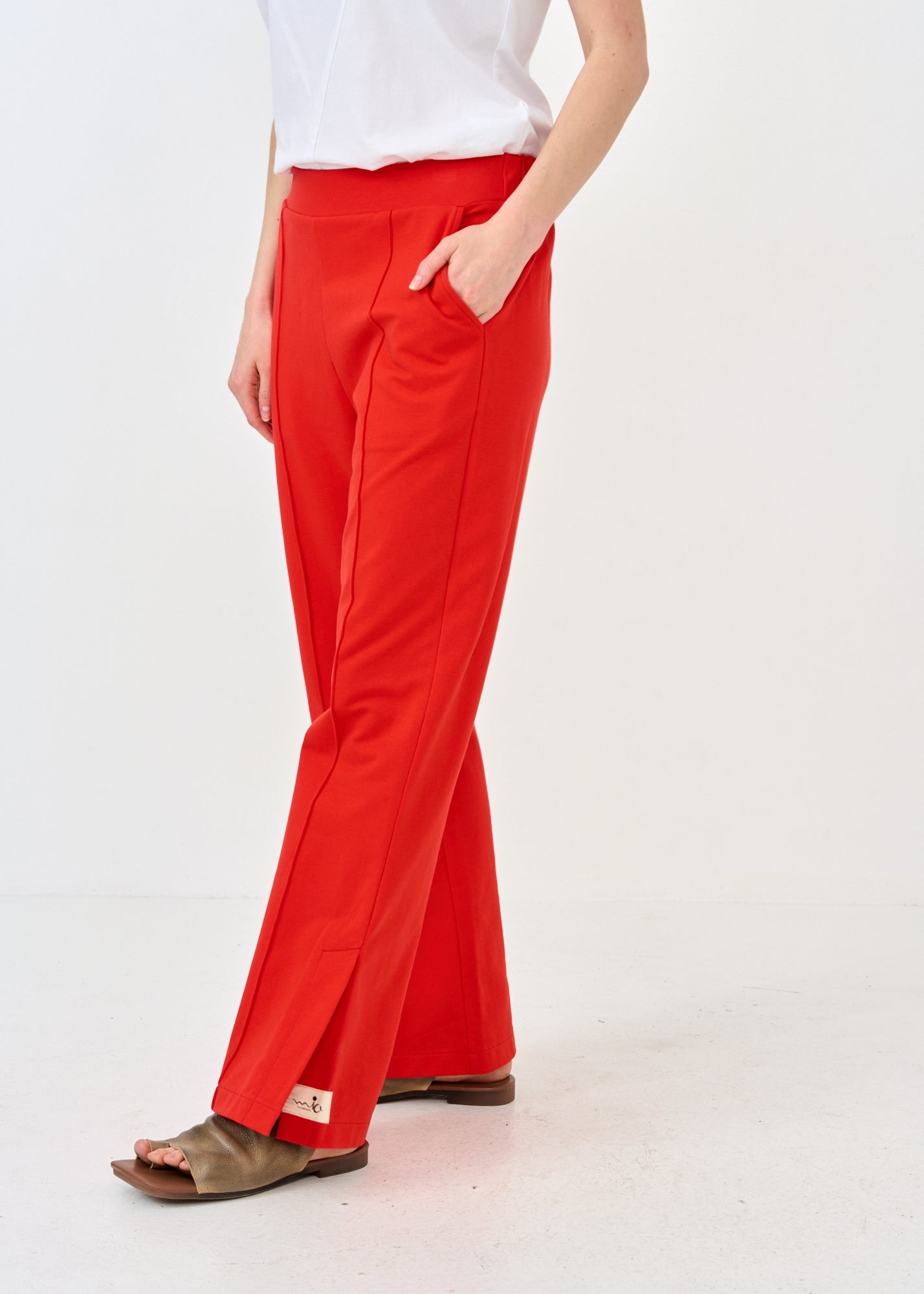 Pants with red leg cuffs