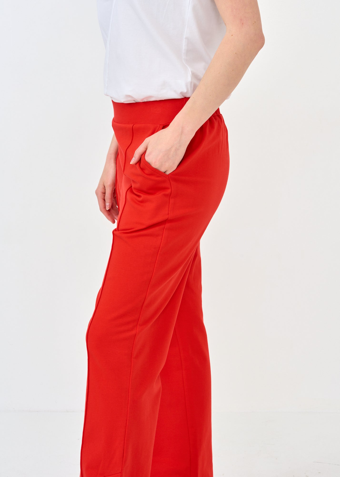 Pants with red leg cuffs