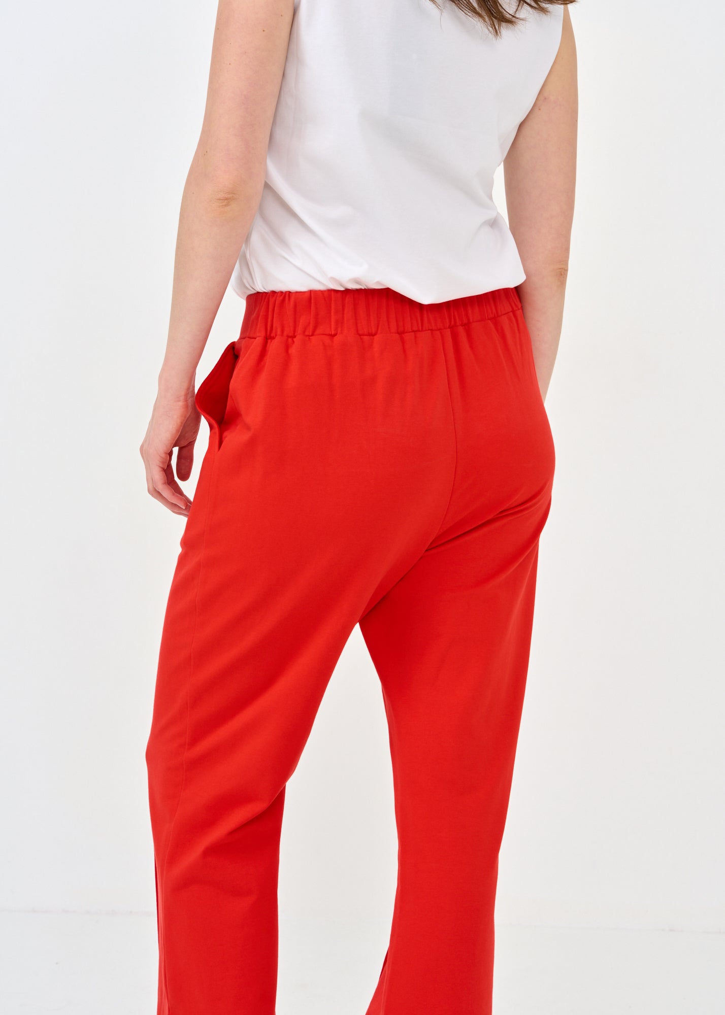 Pants with red leg cuffs