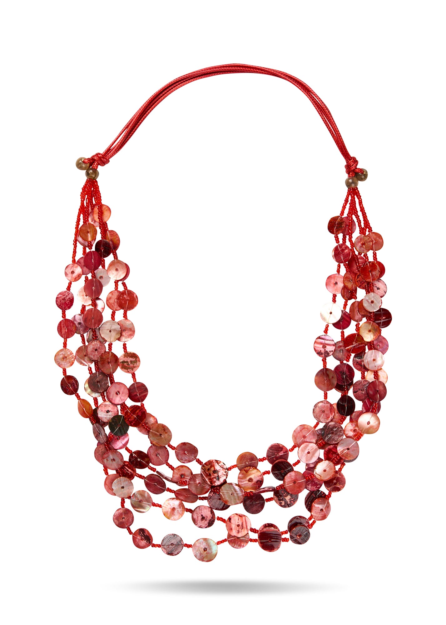 Red round shell row necklace