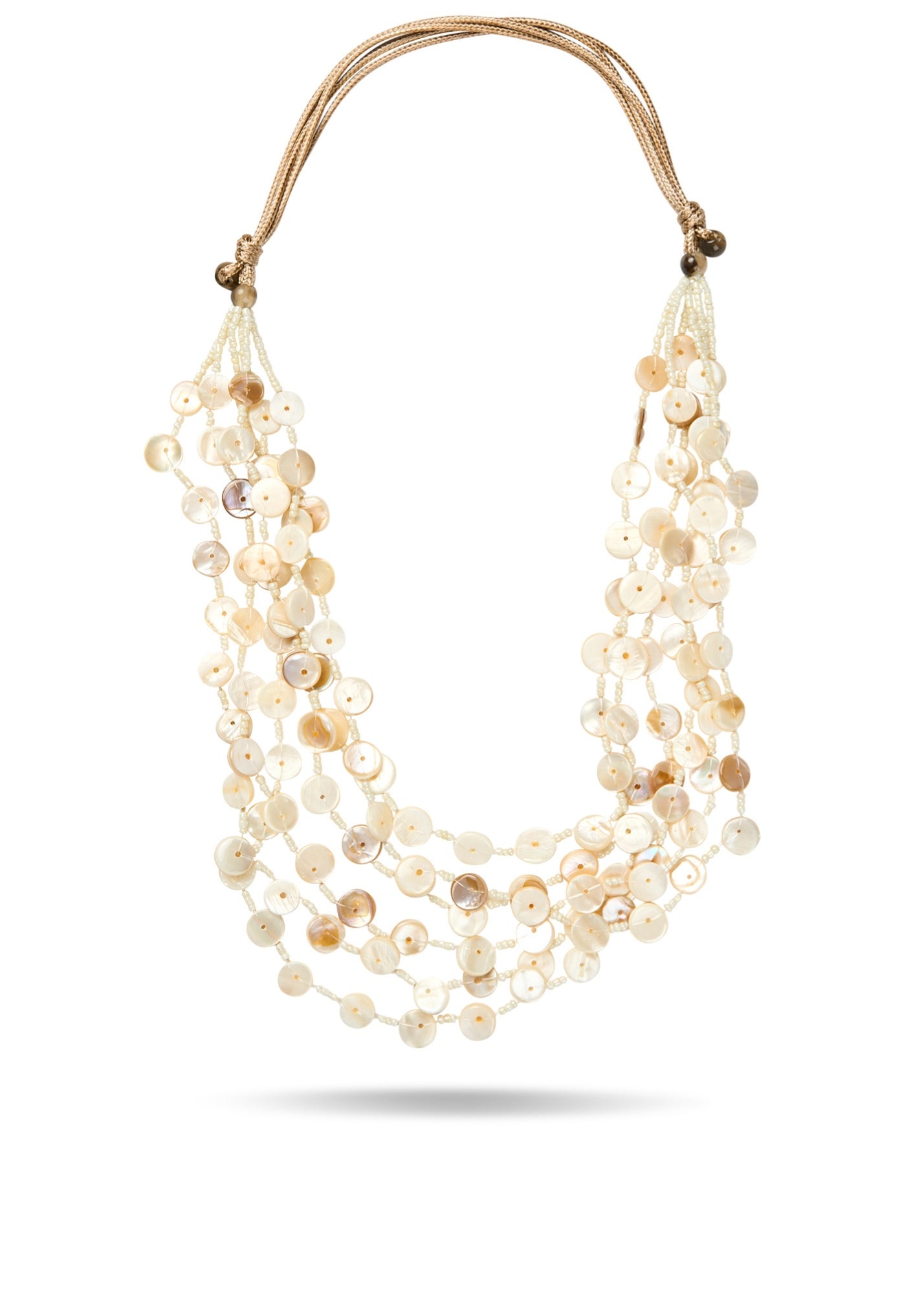 Necklace of rows of white round shells