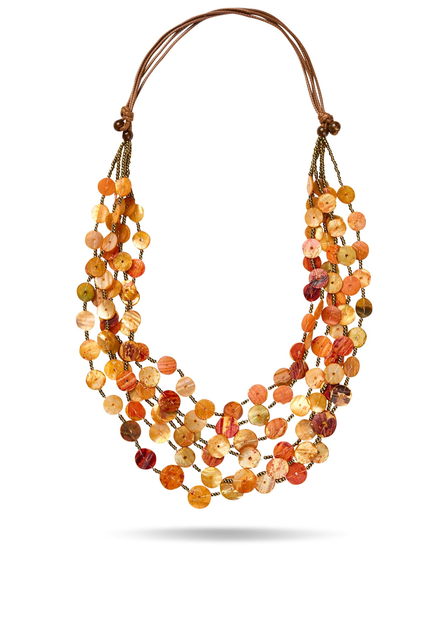 A chain of rows of orange round shells