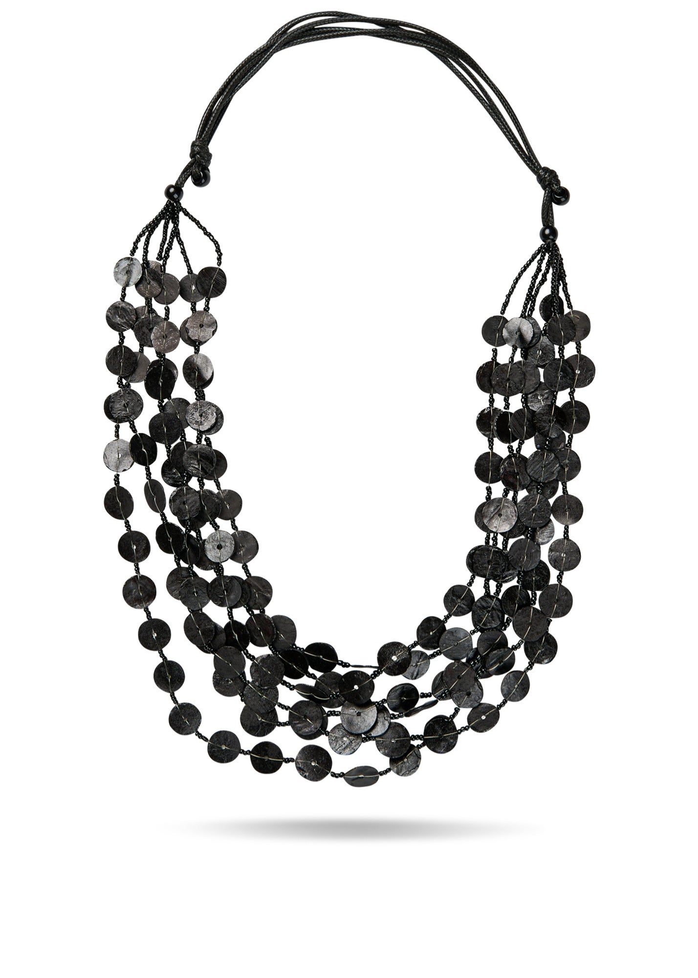 Black round shell row necklace