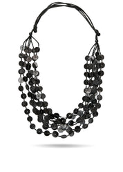 Black round shell row necklace