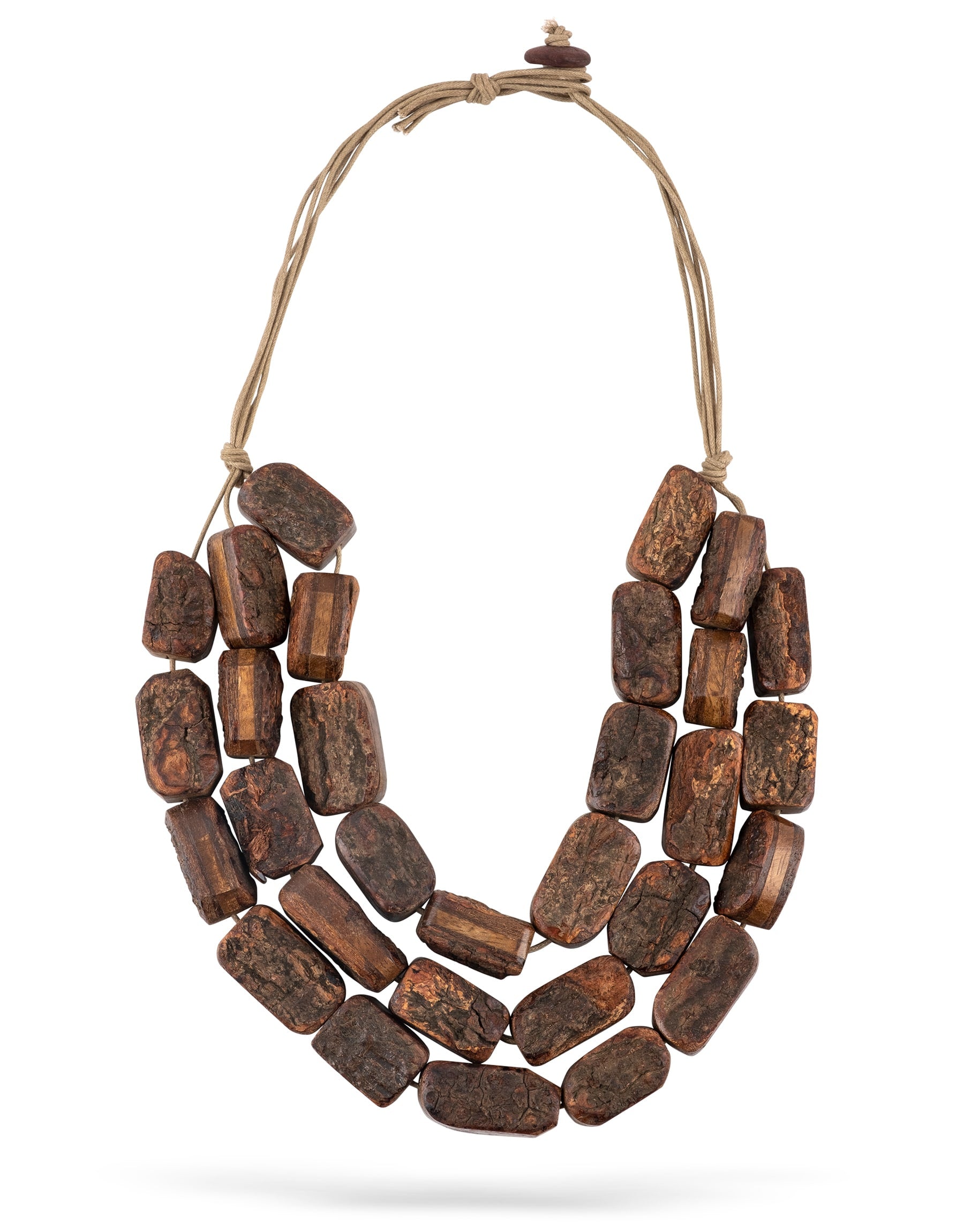 Chain rows along peeling wood on brown wire