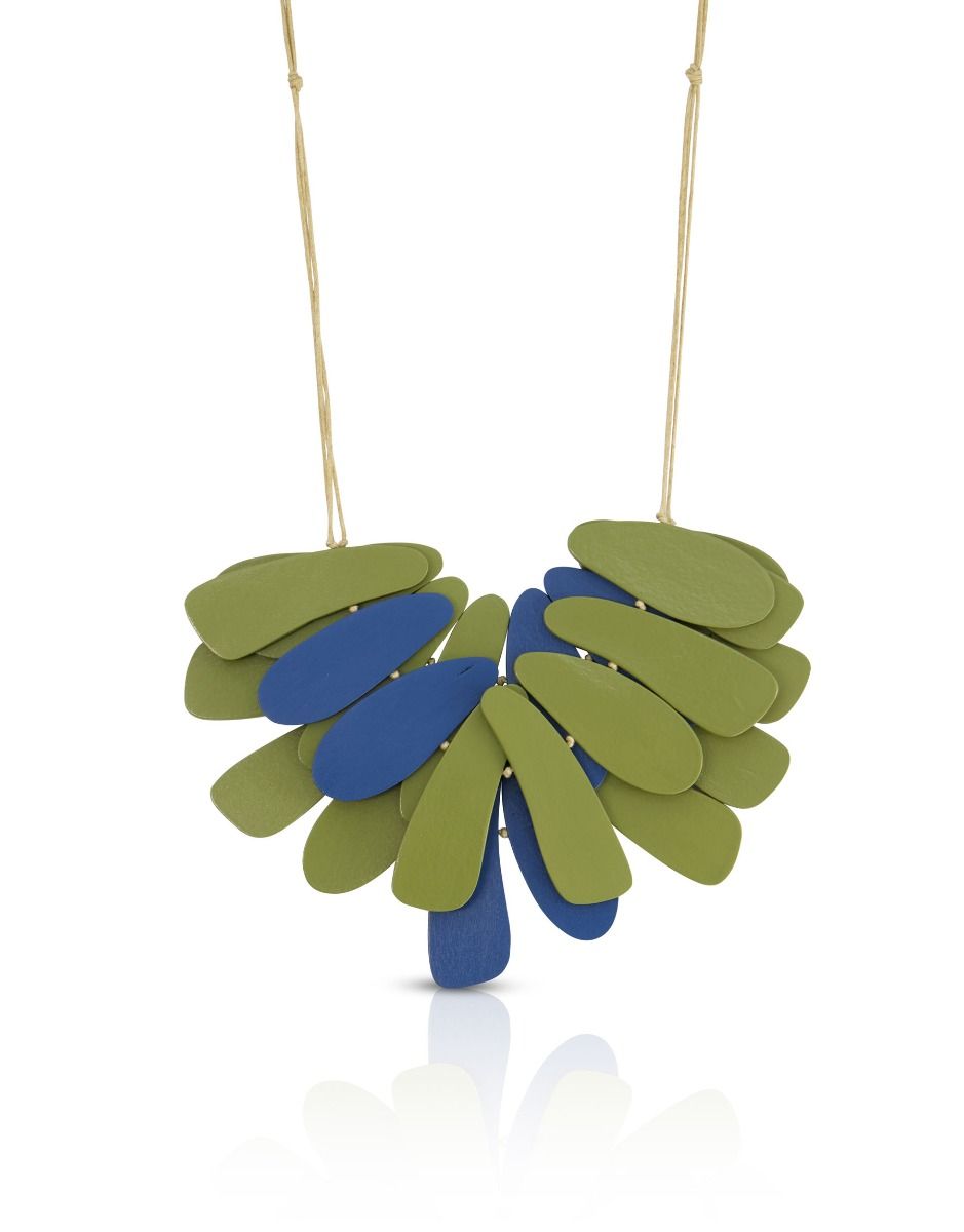 שרשרת 2 שורות עץ שילוב 2 צבעים ירוק