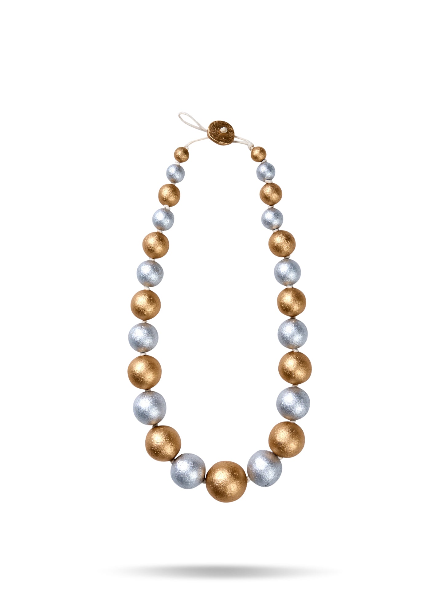 Handmade short wood chip necklace, gold