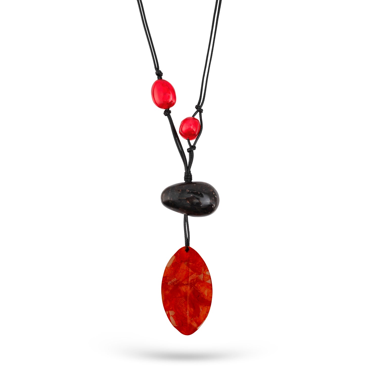 Handmade necklace combining orange resin shapes