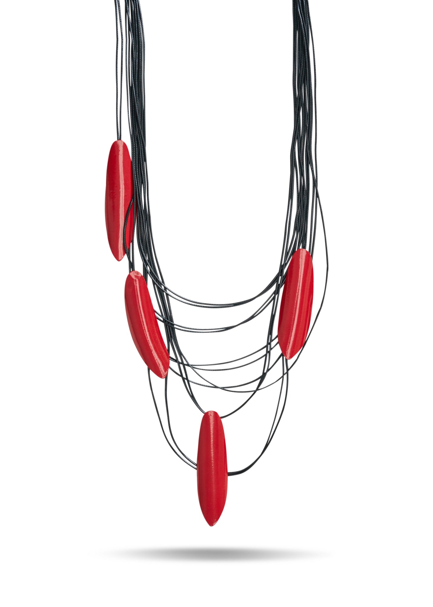 Red wire chain and elliptical discs