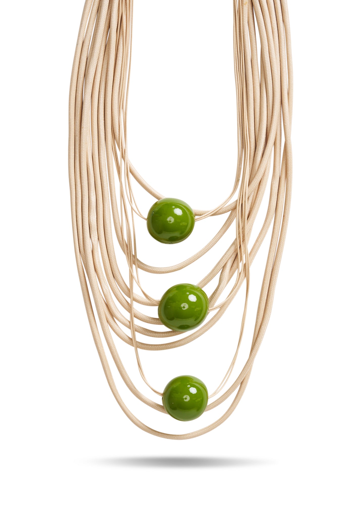 Handmade necklace with large green wooden beads