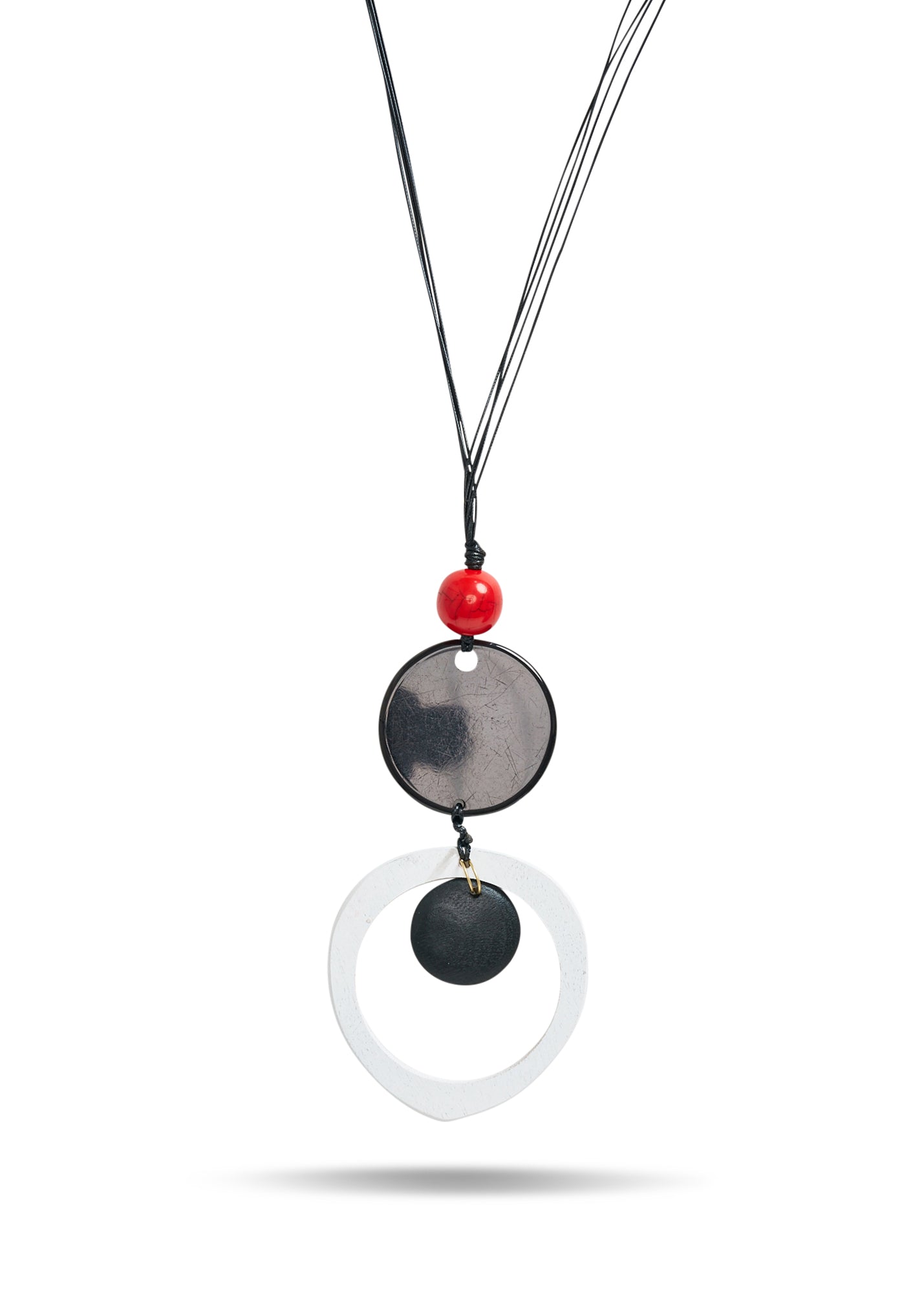 Wooden ring necklace and red resin circle