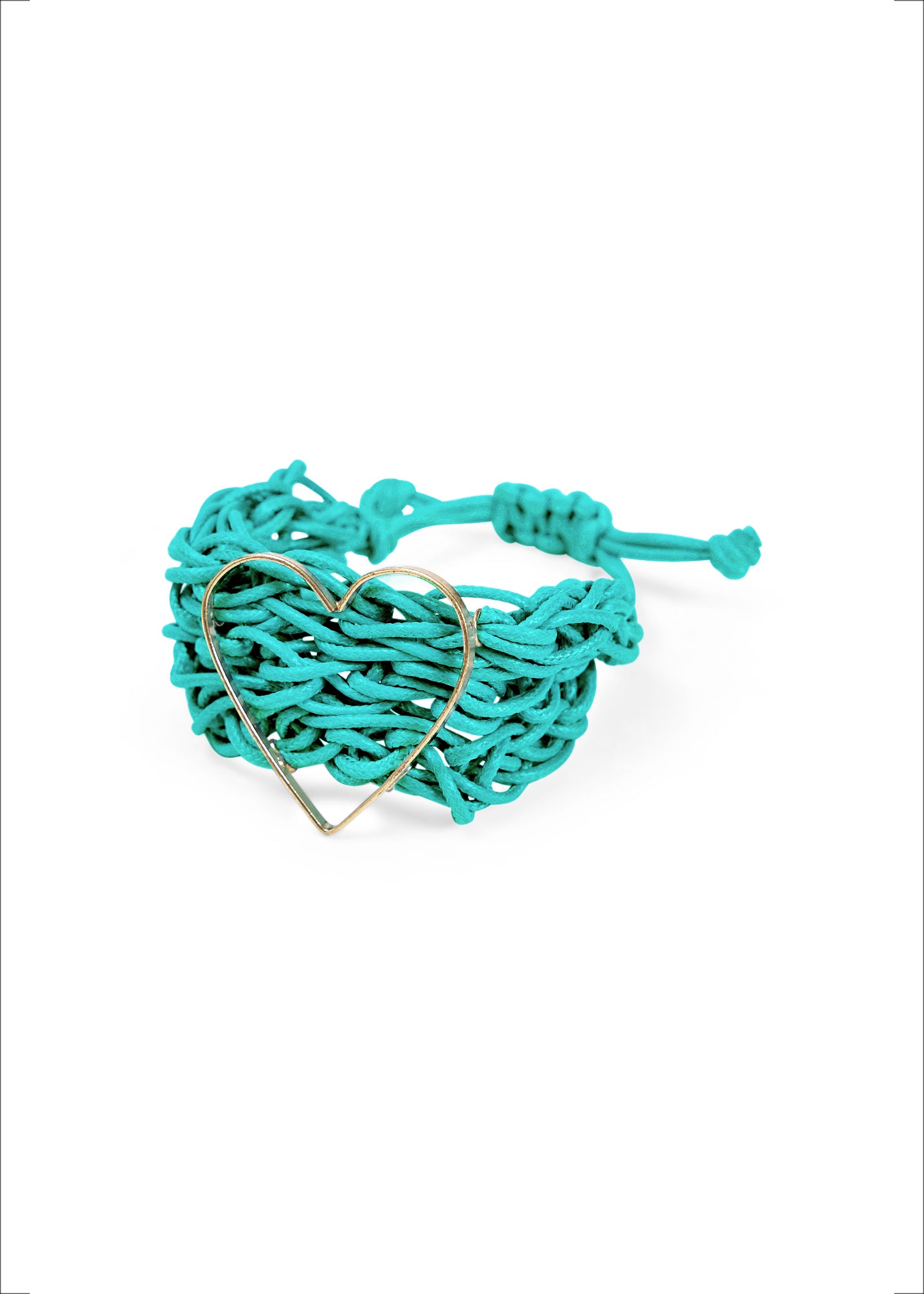 Heart bracelet with braided threads, handmade, light green, Wash
