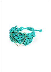 Heart bracelet with braided threads, handmade, light green, Wash