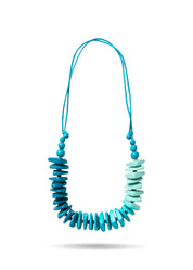 שרשרת עבודת יד חרוזי עץ גוונים כחול