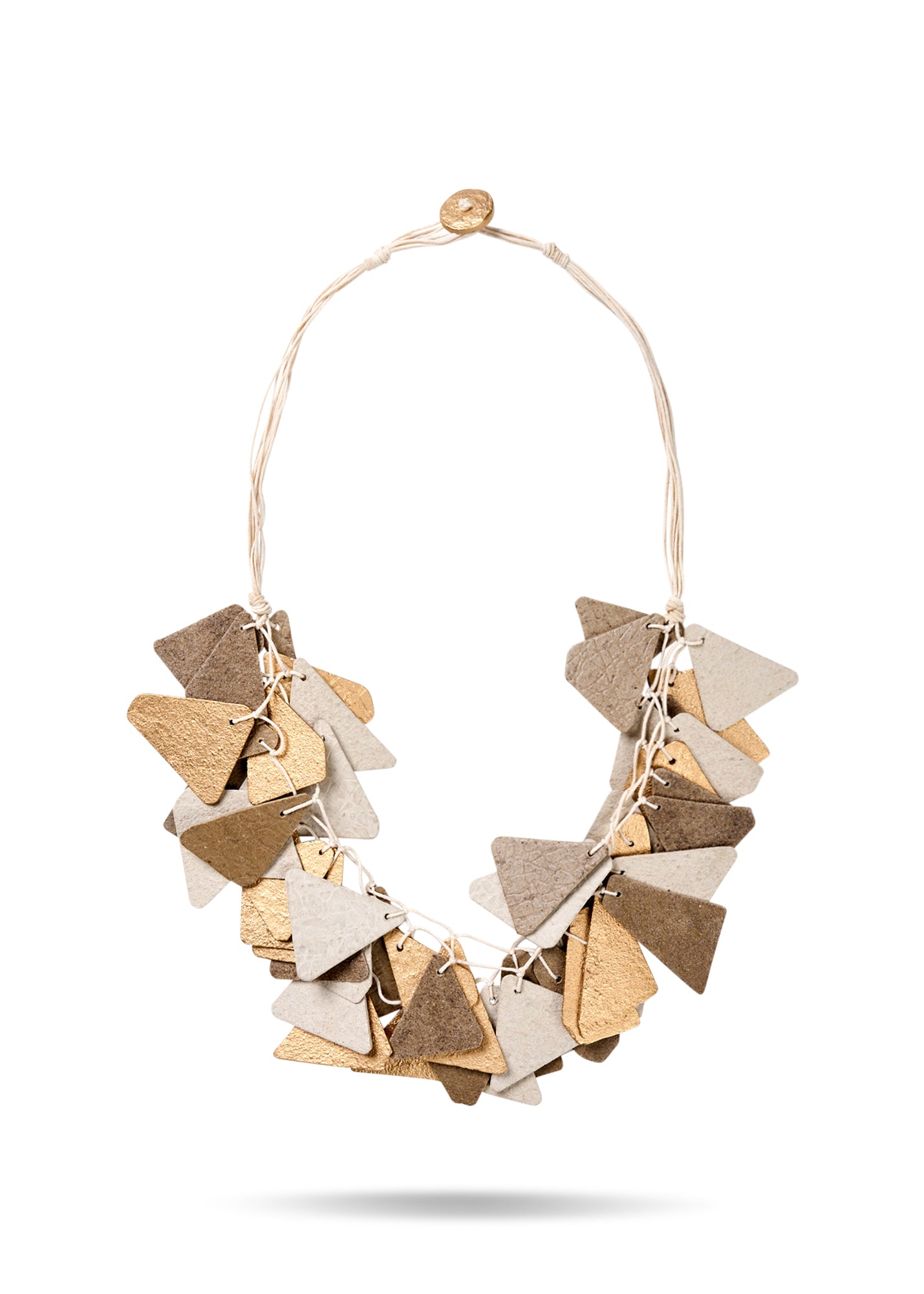 Recycled Paper Necklace Mixed Triangles Gold Beige