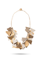 Recycled Paper Necklace Mixed Triangles Gold Beige