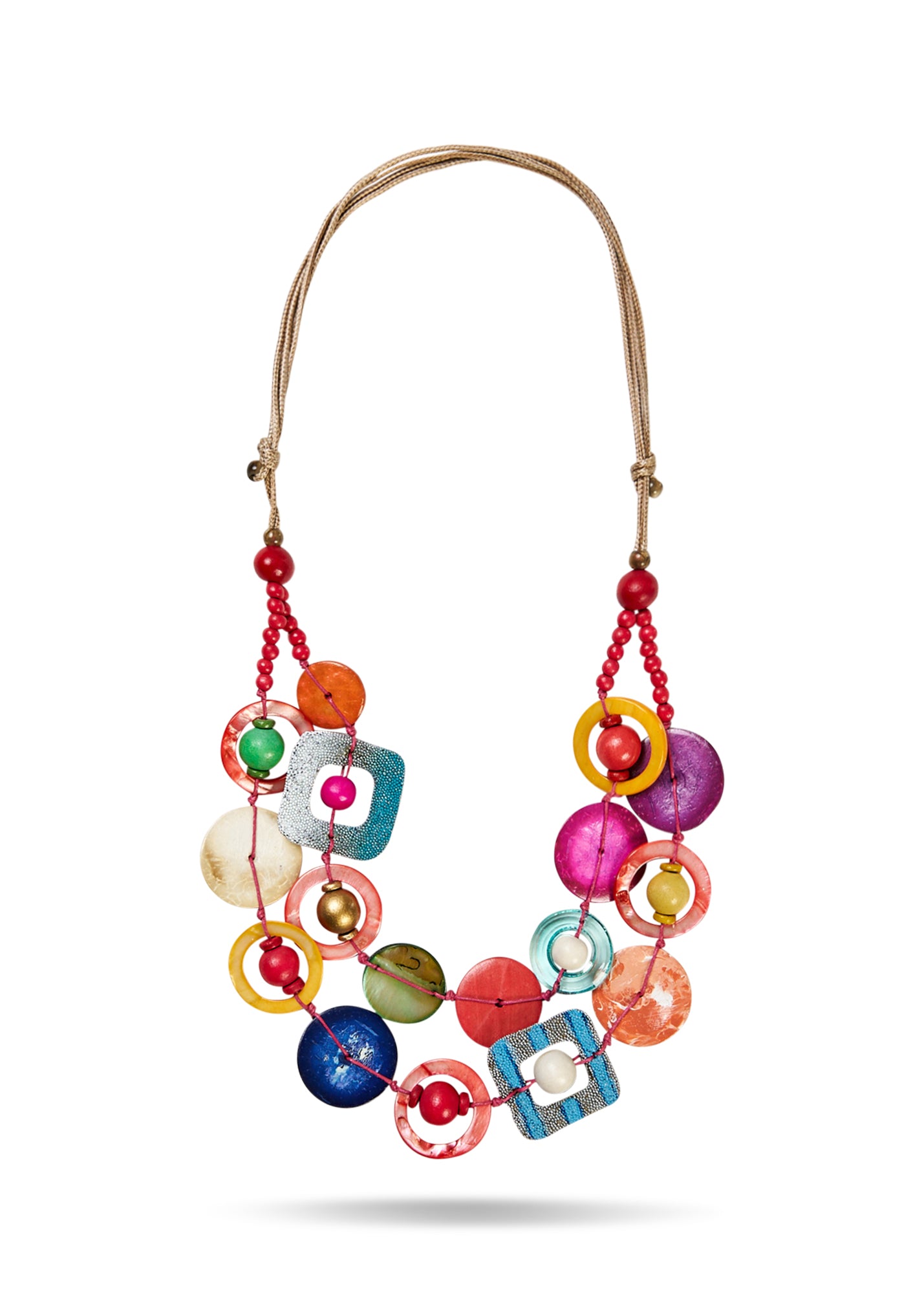 שרשרת עבודת יד שילוב חרוזים רזין ועץ צבעוני