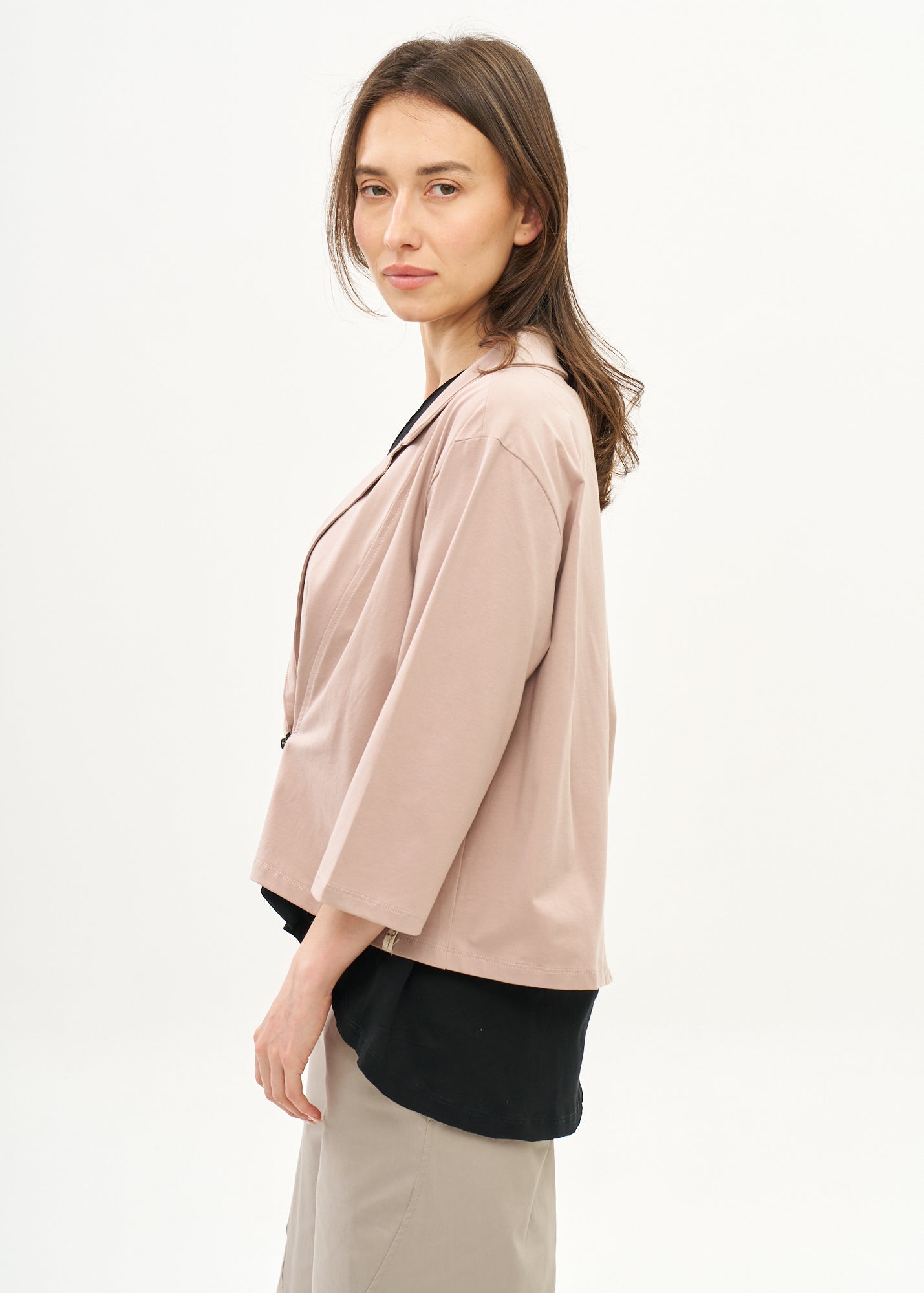 עליונית שרוול 3/4 רוכסן אלכסוני ורוד