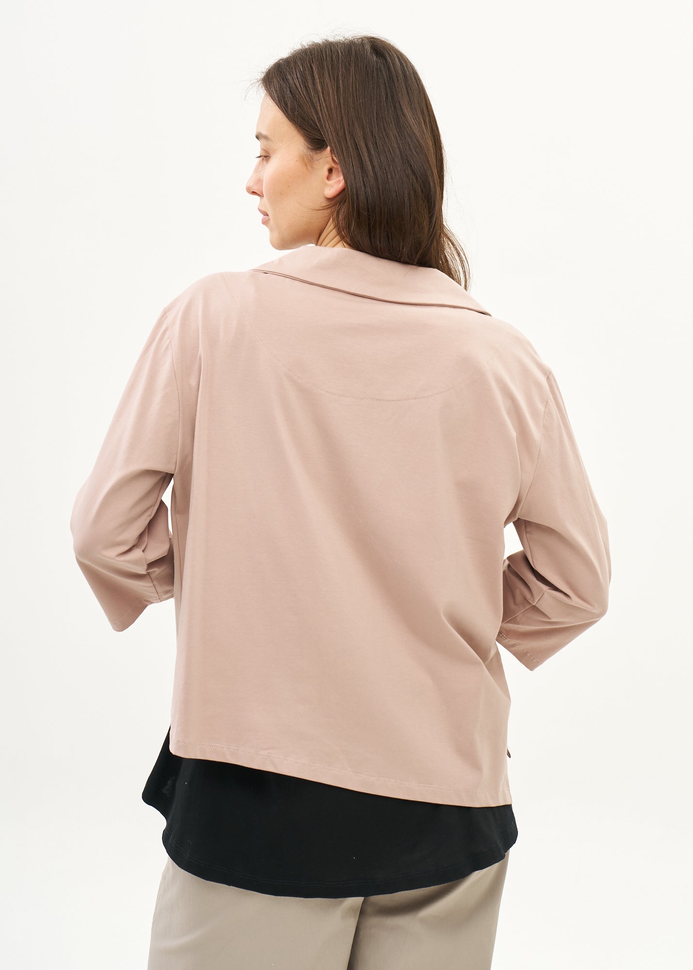 עליונית שרוול 3/4 רוכסן אלכסוני ורוד