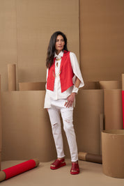 סנדלי נוחות מעור רצועה אחורית עם איבקה אדום