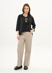 עליונית שרוול 3/4 רוכסן אלכסוני שחור