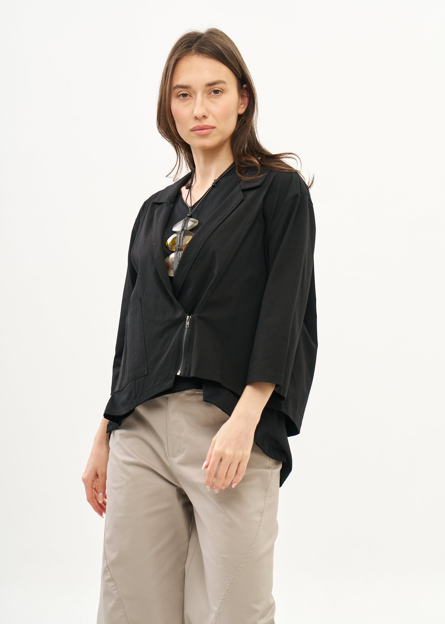 עליונית שרוול 3/4 רוכסן אלכסוני שחור