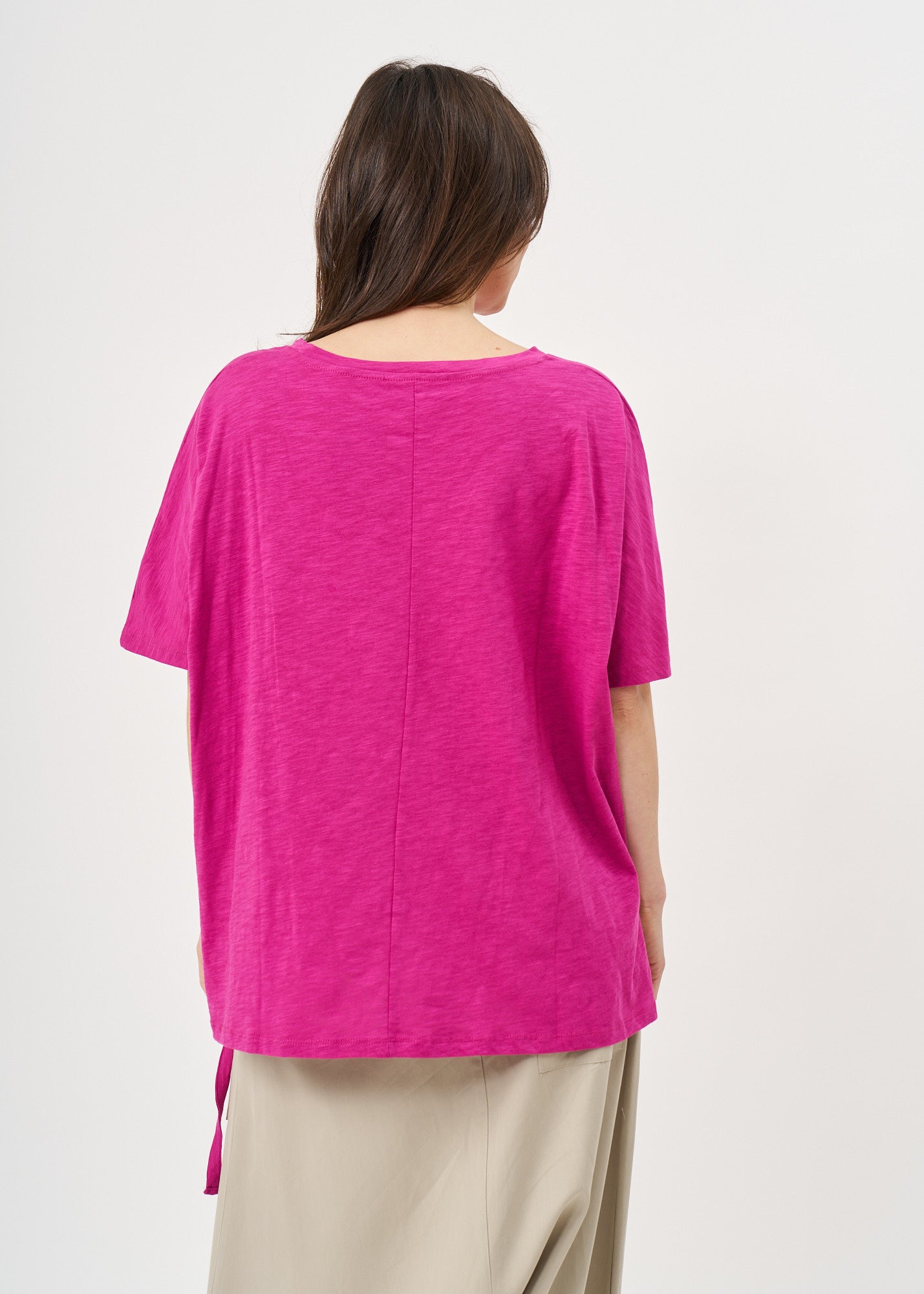 Short-sleeved shirt with red cotton slub drawstring