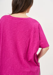 Short-sleeved shirt with red cotton slub drawstring