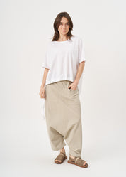 Short-sleeved shirt with white cotton slub drawstring