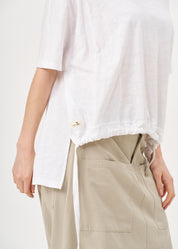 Short-sleeved shirt with white cotton slub drawstring