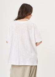 Short-sleeved shirt with white cotton slub drawstring