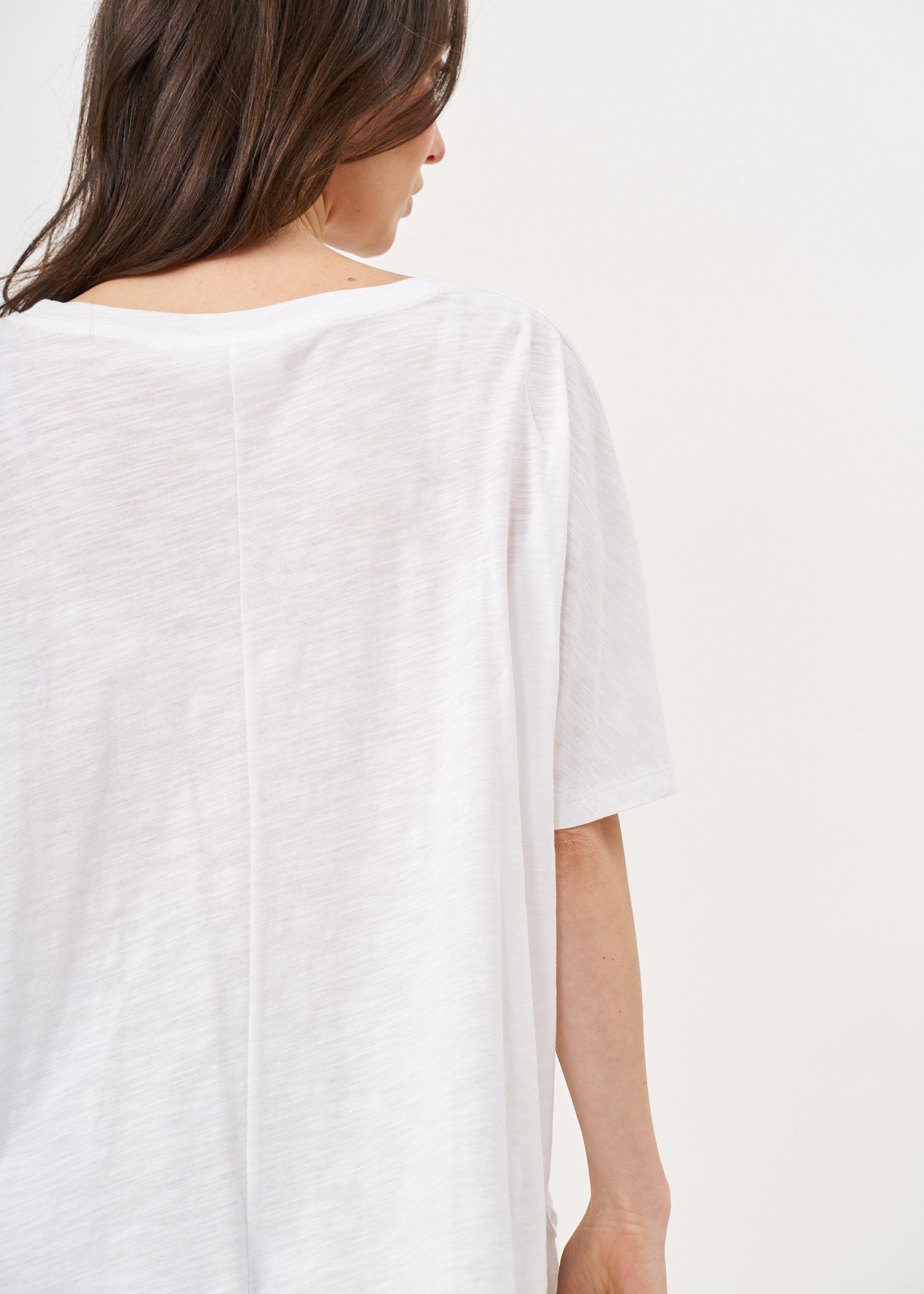 Short-sleeved shirt with white cotton slub drawstring