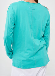 חולצה שרוול ארוך שלושה כפתורים וסרט טורקיז