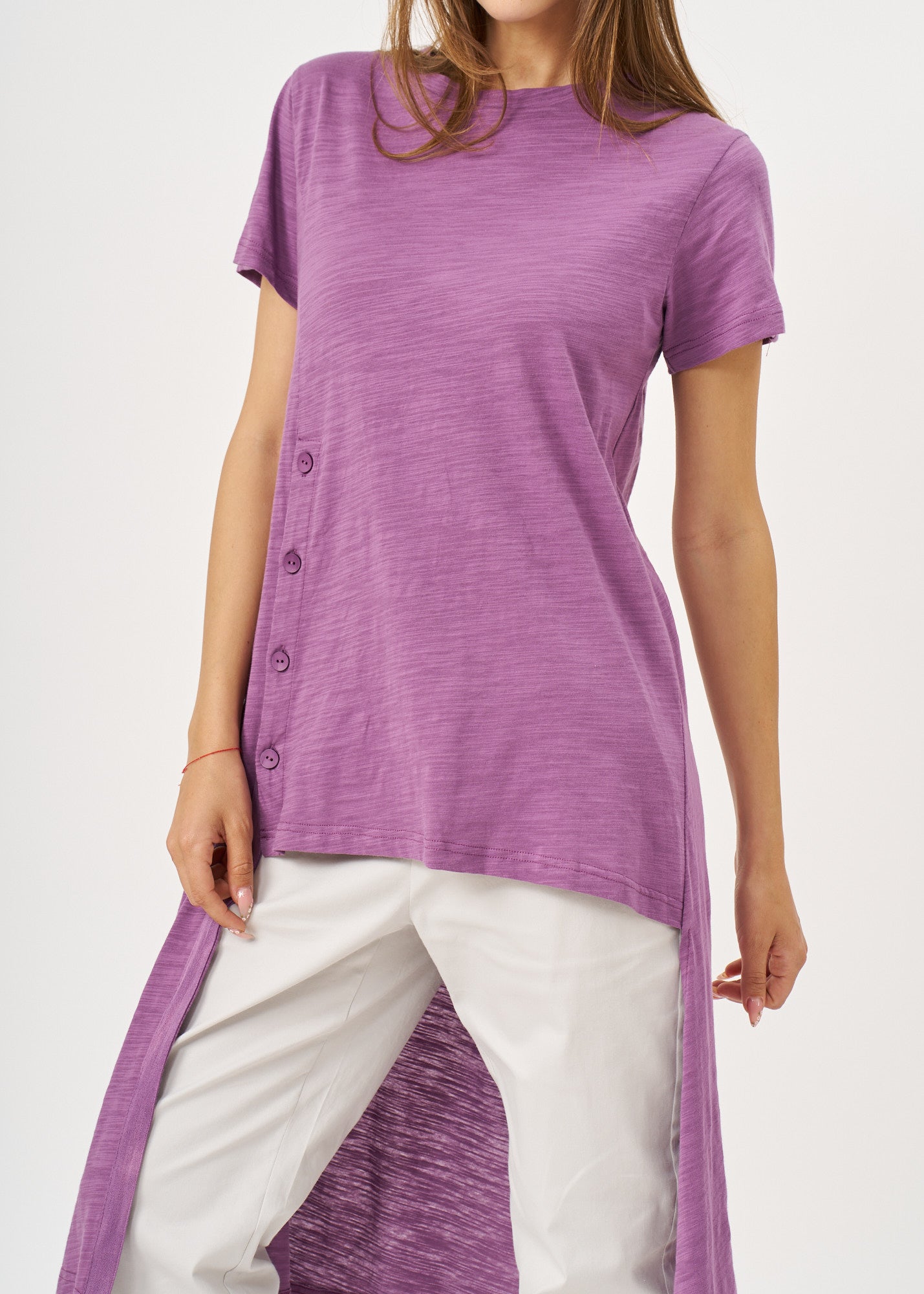 Purple long button short sleeve tunic