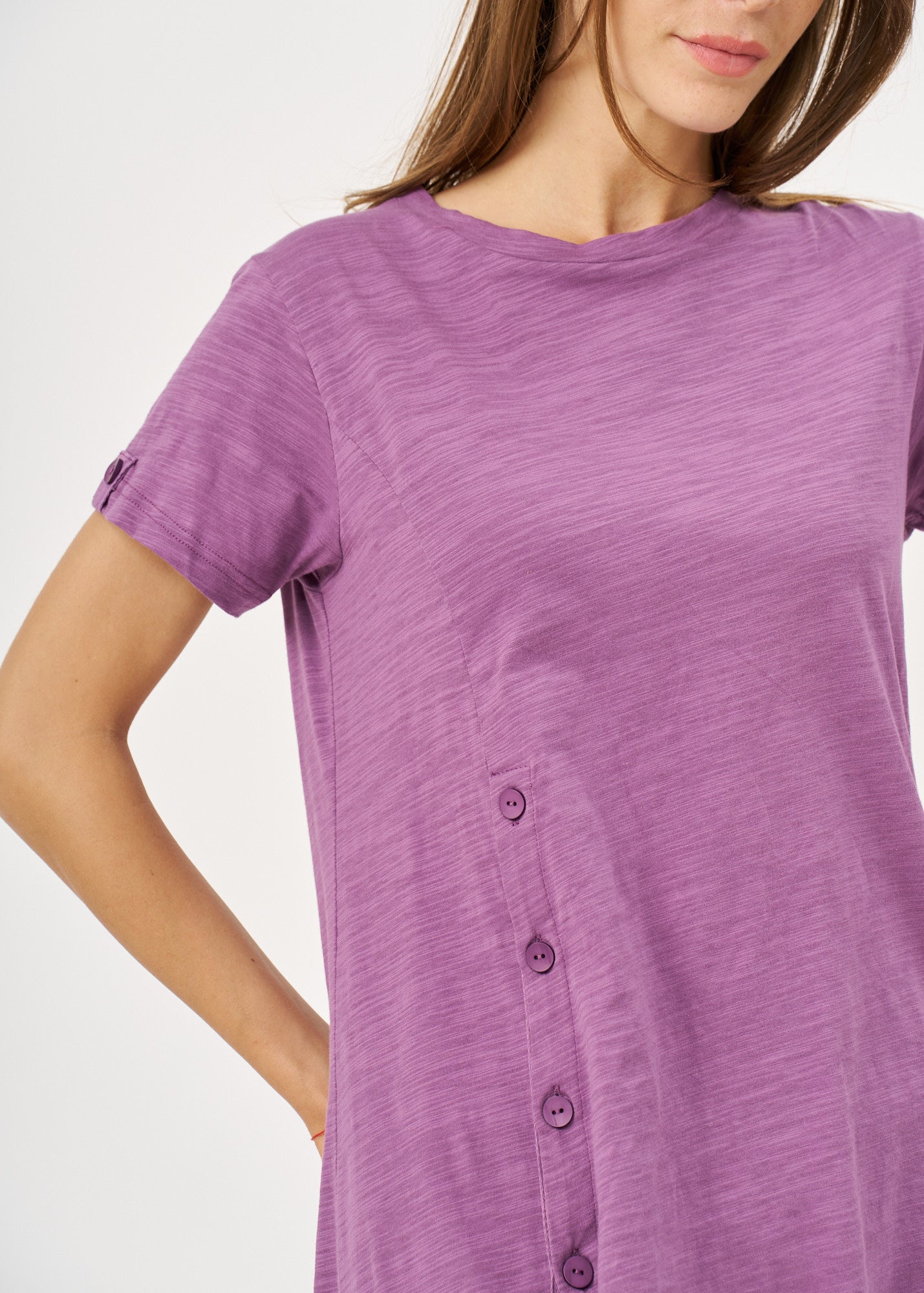 Purple long button short sleeve tunic