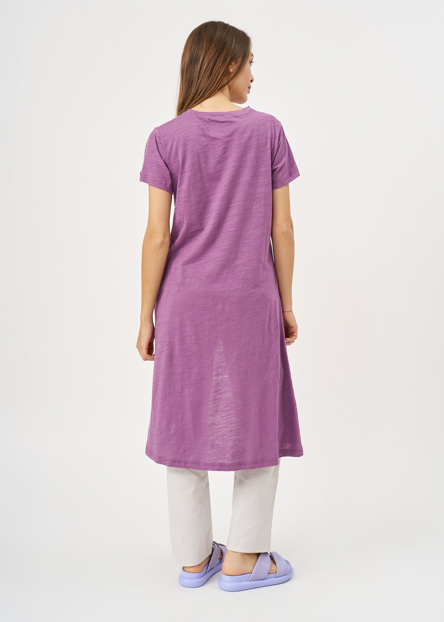 Purple long button short sleeve tunic