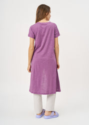 Purple long button short sleeve tunic