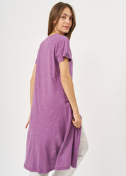 Purple long button short sleeve tunic