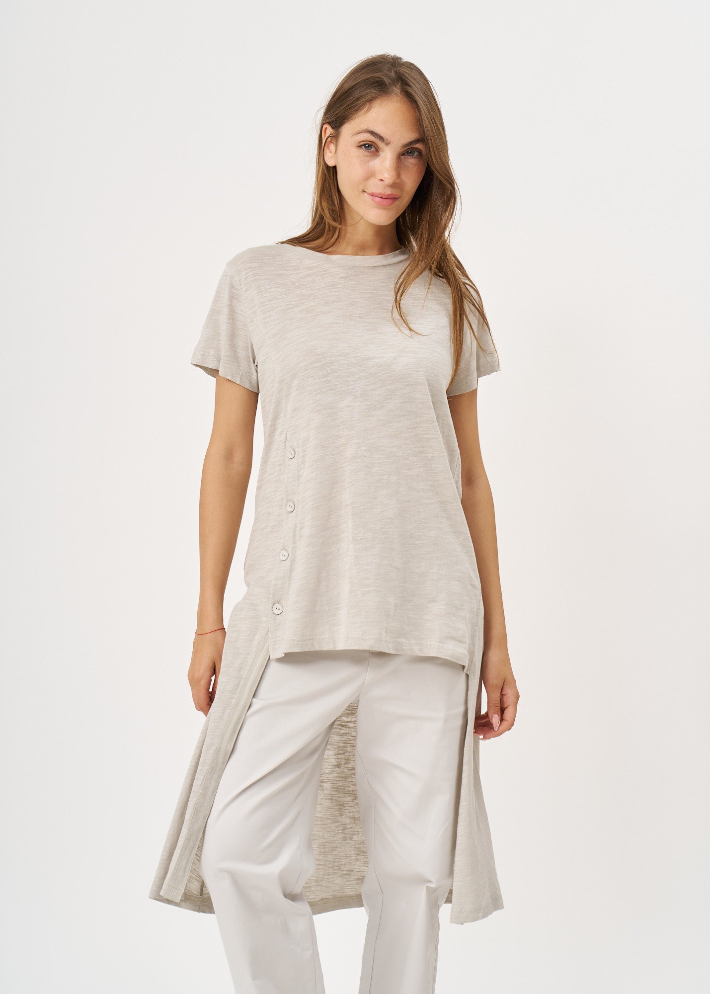 Stone Long Button Short Sleeve Tunic