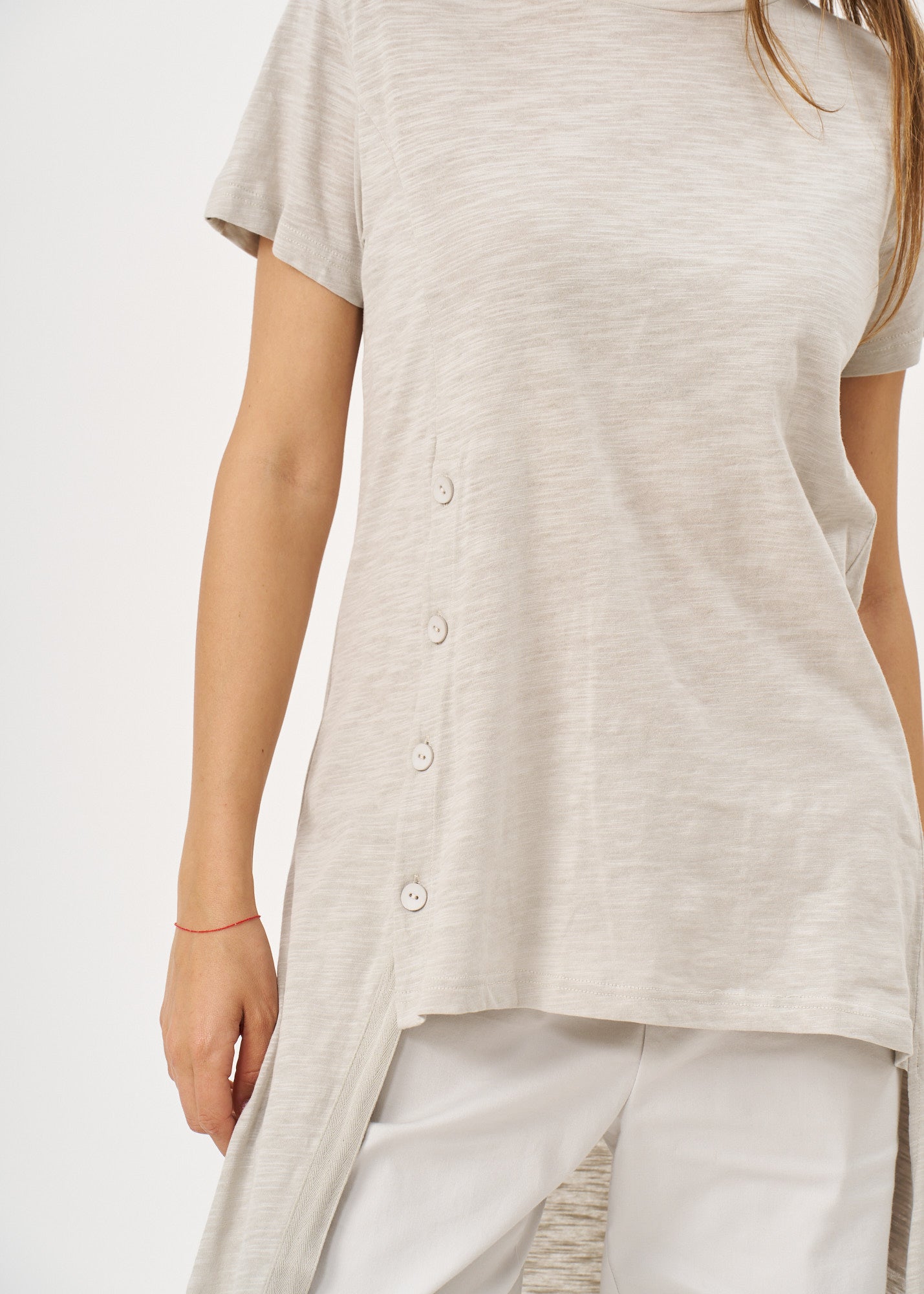 Stone Long Button Short Sleeve Tunic
