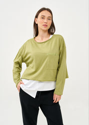 טי שרט עם כיס שרוול ארוך ירוק