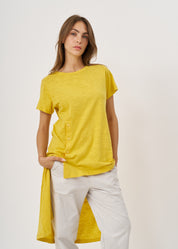Mustard long button short sleeve tunic