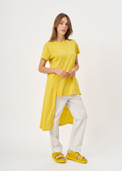 Mustard long button short sleeve tunic