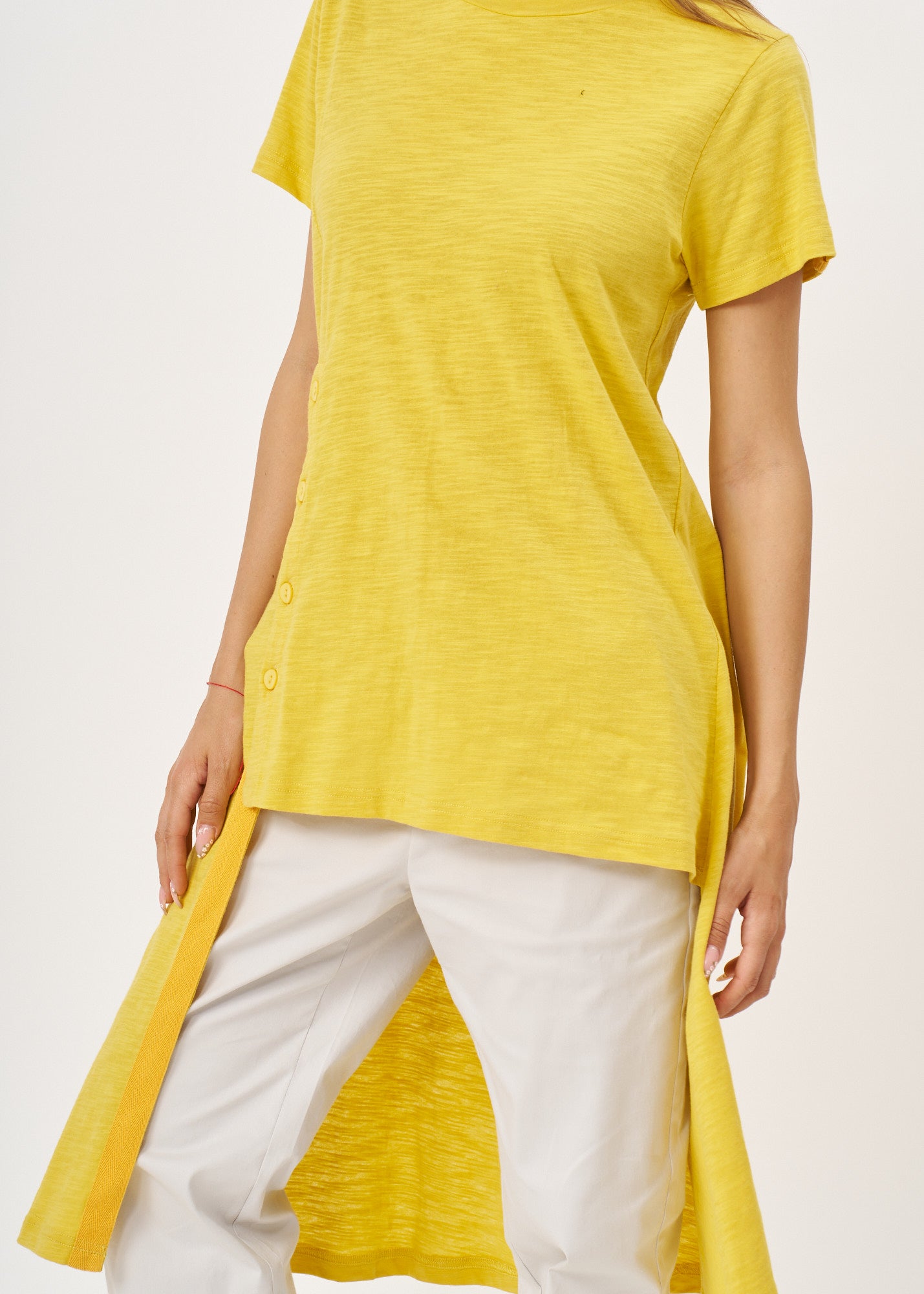 Mustard long button short sleeve tunic