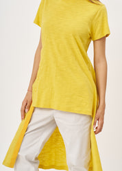 Mustard long button short sleeve tunic
