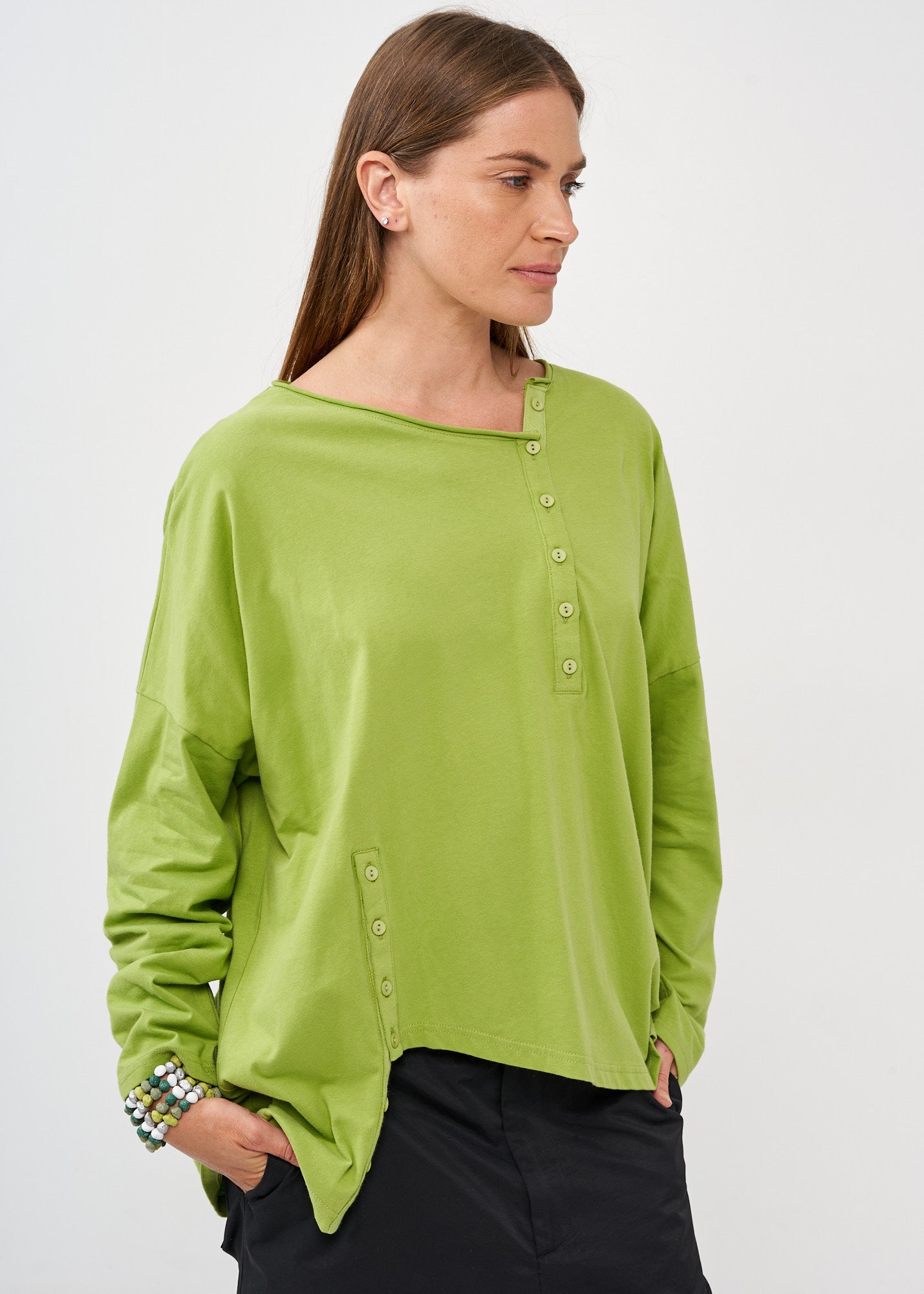 חולצה שרוול ארוך שתי כפתרות ירוק