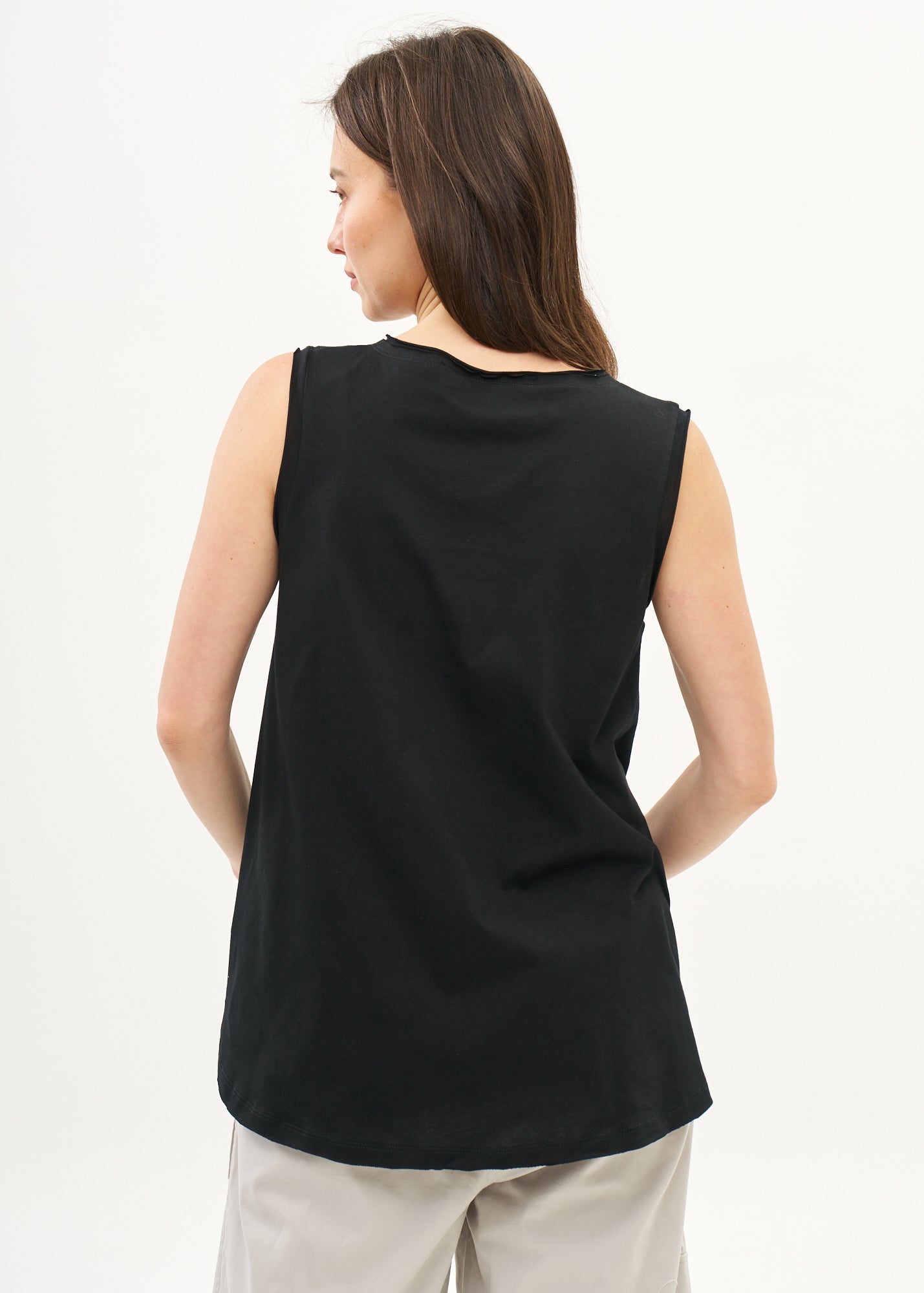 Black cotton diagonal cut tank top