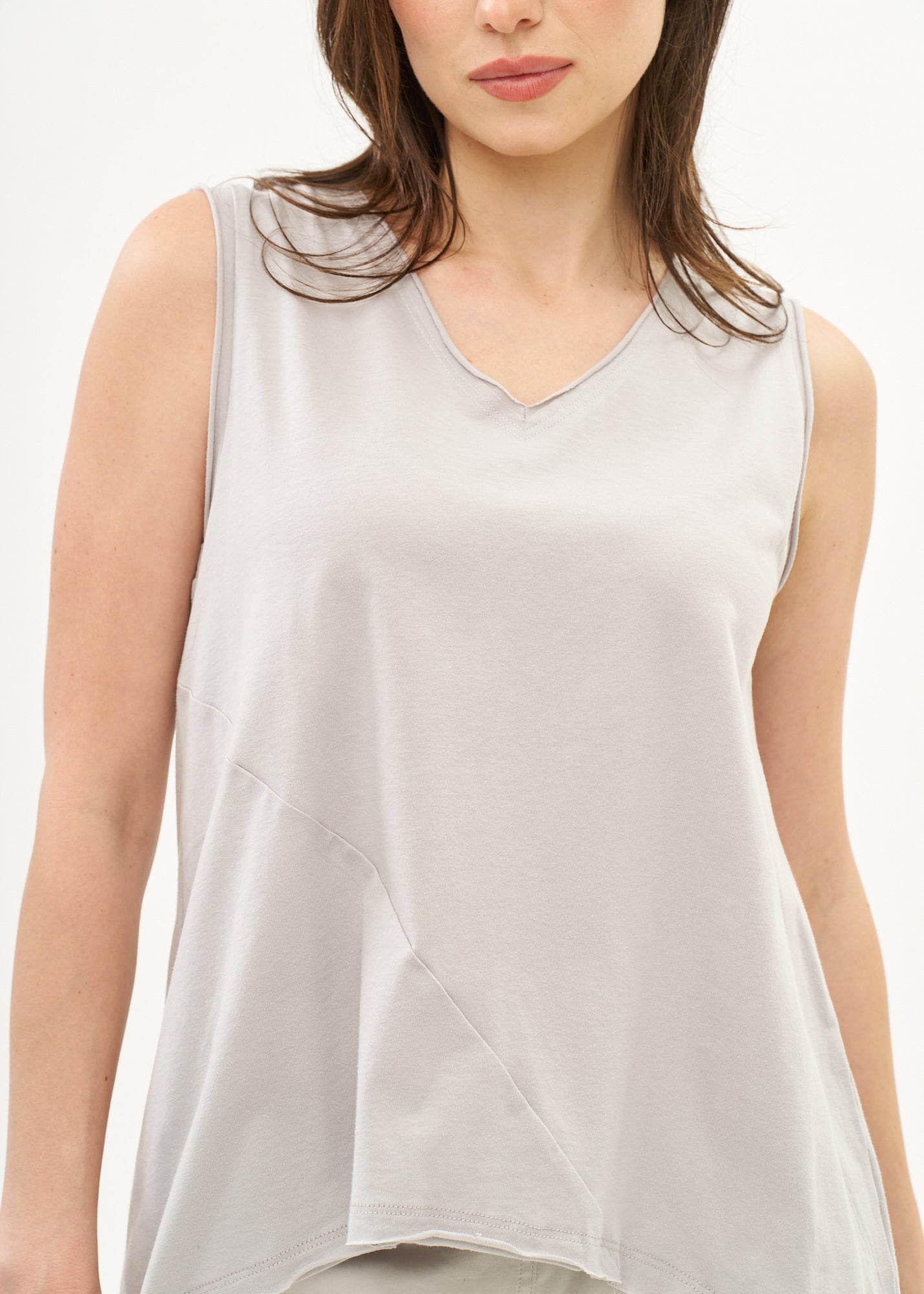 Gray cotton diagonal cut tank top