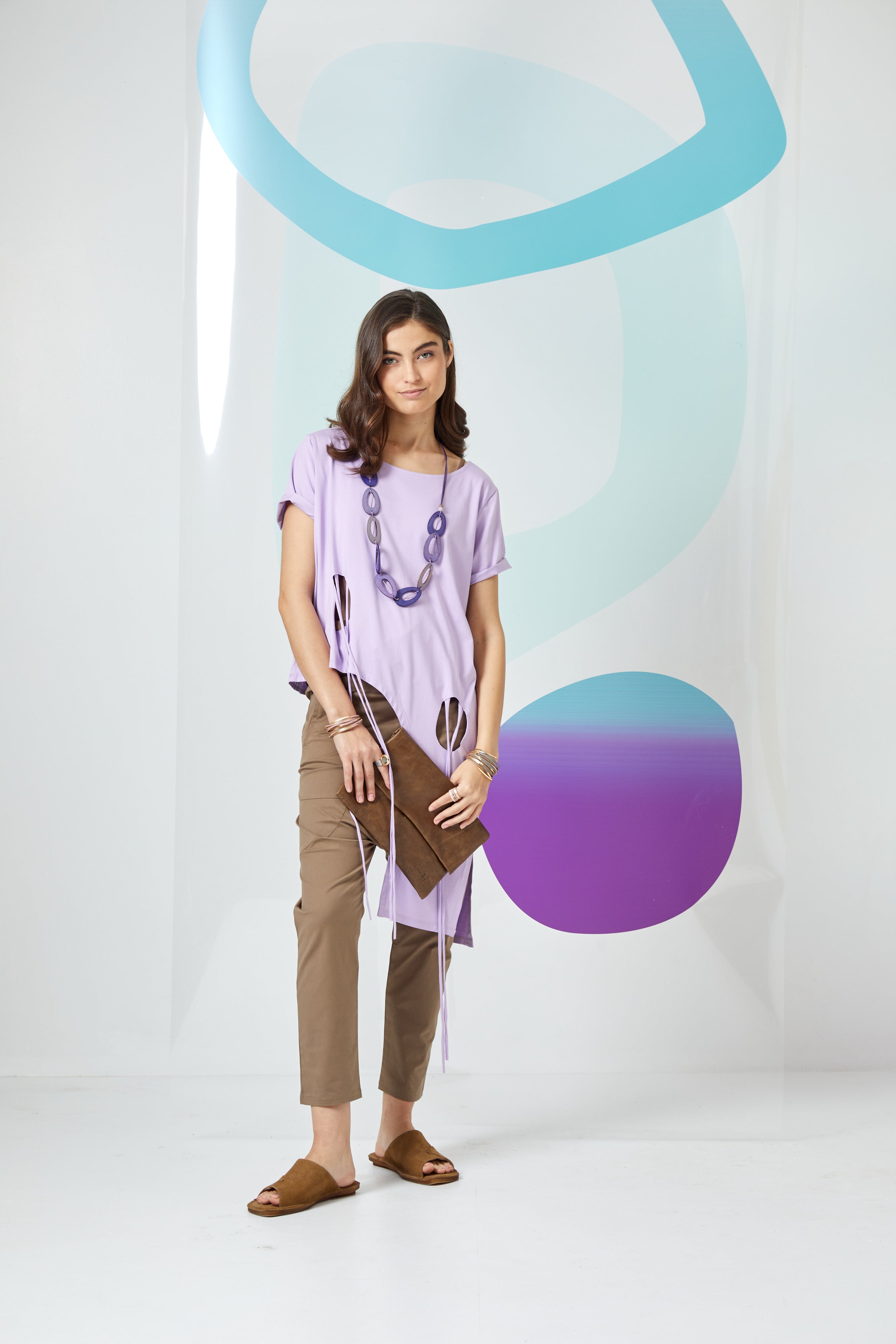 Flip flop soft leather triangle upside down beige