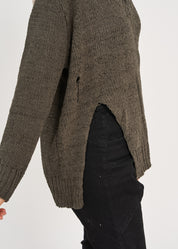 Dark gray off-shoulder V-neck knit